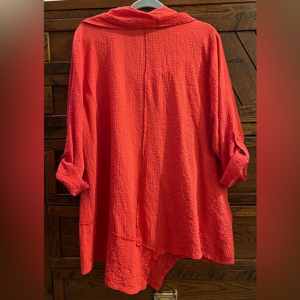 Ali Miles Boho Asymmetrical Tunic Gauzy Cowl-Neck Lagenlook Zip Pocket Sz XL - Picture 3 of 10